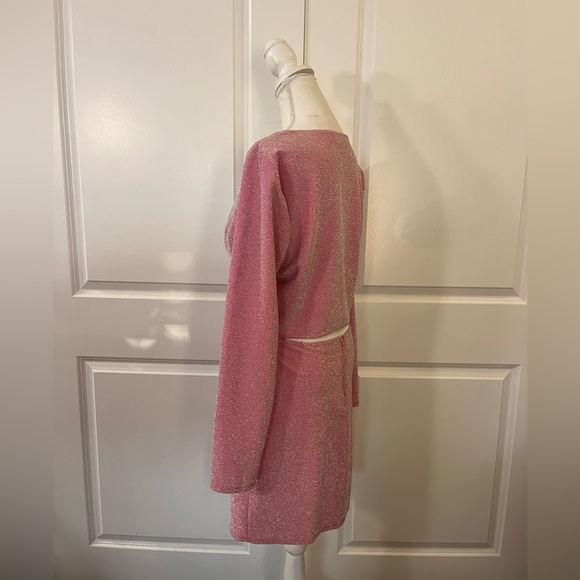 Crystal Doll Sparkly Pink 2-Piece Dress Set Mini Skirt & Long Sleeve Crop Top XL - Picture 7 of 16